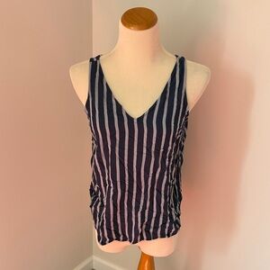 Old Navy Navy and White Vertical Stripe V-Neck Tank